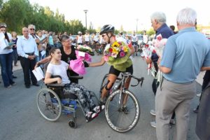 Cyclist Marina Theodorou completing her 800km cycle across Cyprus in five days raising money for children with cancer association One Dream One Wish